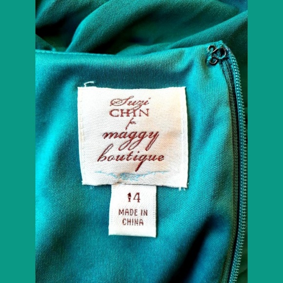 Suzi Chin for Maggy Boutique Green Dress Size 14 - Picture 7 of 8